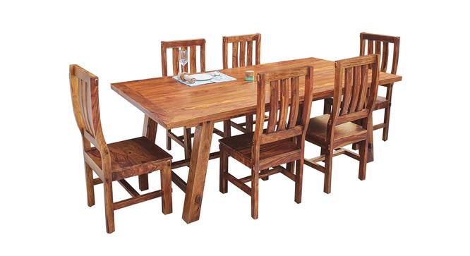 Gemma Solid Wood 6 Seater Dining Table with 6 Chairs (Teak Finish, Teak) by Urban Ladder - Design 1 Side View - 593894