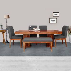 Clapton solid wood 6 seater dining table with 4 chairs   1 bench lp