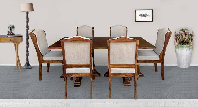 Eden Solid Wood 6 Seater Dining Table with 6 Chairs (Teak Finish, Teak) by Urban Ladder - Front View Design 1 - 593931