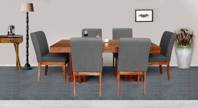 Clapton Solid Wood 6 Seater Dining Table with 6 Chairs (Teak Finish, Teak) by Urban Ladder - Front View Design 1 - 593932