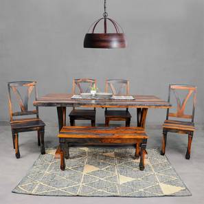 Mathis solid wood 6 seater dining table with 4 chairs  lp