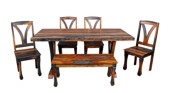 Mathis Solid Wood 6 Seater Dining Table with 4 Chairs (Vintage Black & Teak, Vintage Black & Teak Finish) by Urban Ladder - Design 1 Side View - 594103