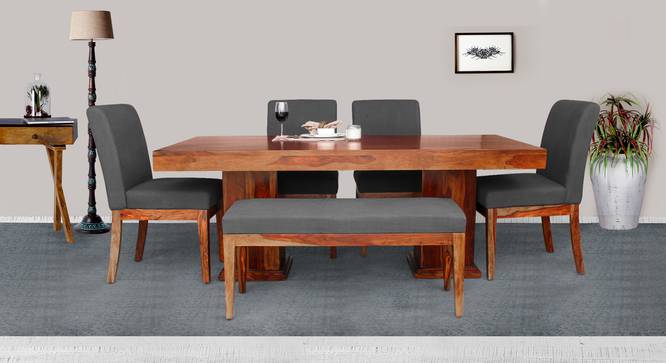 Clapton Solid Wood 6 Seater Dining Table with 4 Chairs & 1 Bench (Teak Finish, Teak) by Urban Ladder - Front View Design 1 - 594111