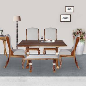 Nicole solid wood 6 seater dining table with 4 chairs   1 bench lp
