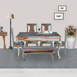 Pansy solid wood 6 seater dining table with 4 chairs   1 bench lp