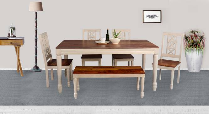 Riviera Solid Wood 6 Seater Dining Table with 4 Chairs (Vintage White, Vintage White Finish) by Urban Ladder - Front View Design 1 - 594183