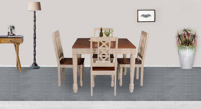 Riviera Solid Wood 4 Seater Dining Table with 4 Chairs (Vintage White) by Urban Ladder - Front View Design 1 - 594185