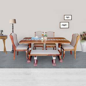 Taarkashi solid wood 6 seater dining table with 4 chairs   1 bench lp