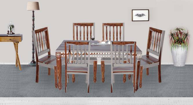 Vaclay Solid Wood 6 Seater Dining Table with 6 Chairs (Grey, Grey Finish) by Urban Ladder - Front View Design 1 - 594262