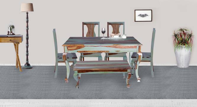 Pansy Solid Wood 6 Seater Dining Table with 4 Chairs & 1 Bench (Vintage Green, Vintage Green Finish) by Urban Ladder - Front View Design 1 - 594436