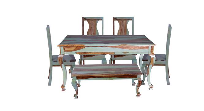Pansy Solid Wood 6 Seater Dining Table with 4 Chairs & 1 Bench (Vintage Green, Vintage Green Finish) by Urban Ladder - Design 1 Side View - 594440