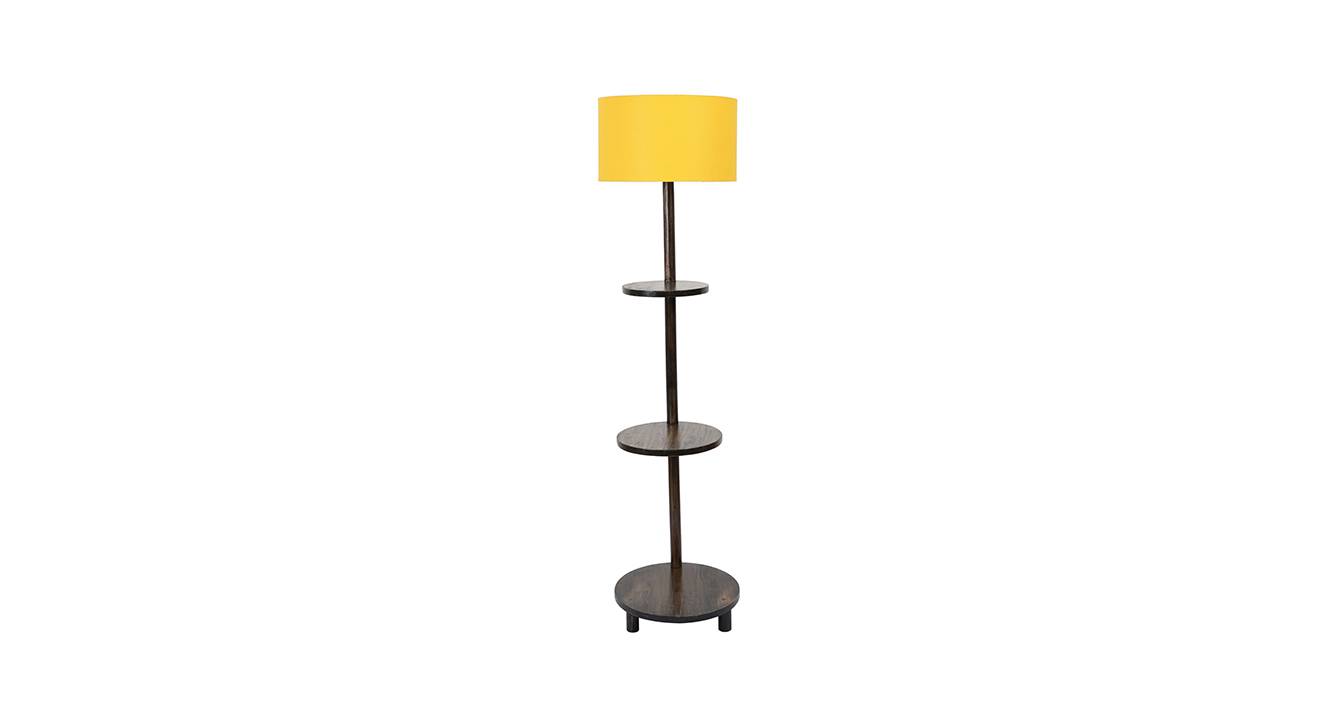 Holden Yellow Cotton Shade Floor Lamp With Yellow & Brown Solid Wood