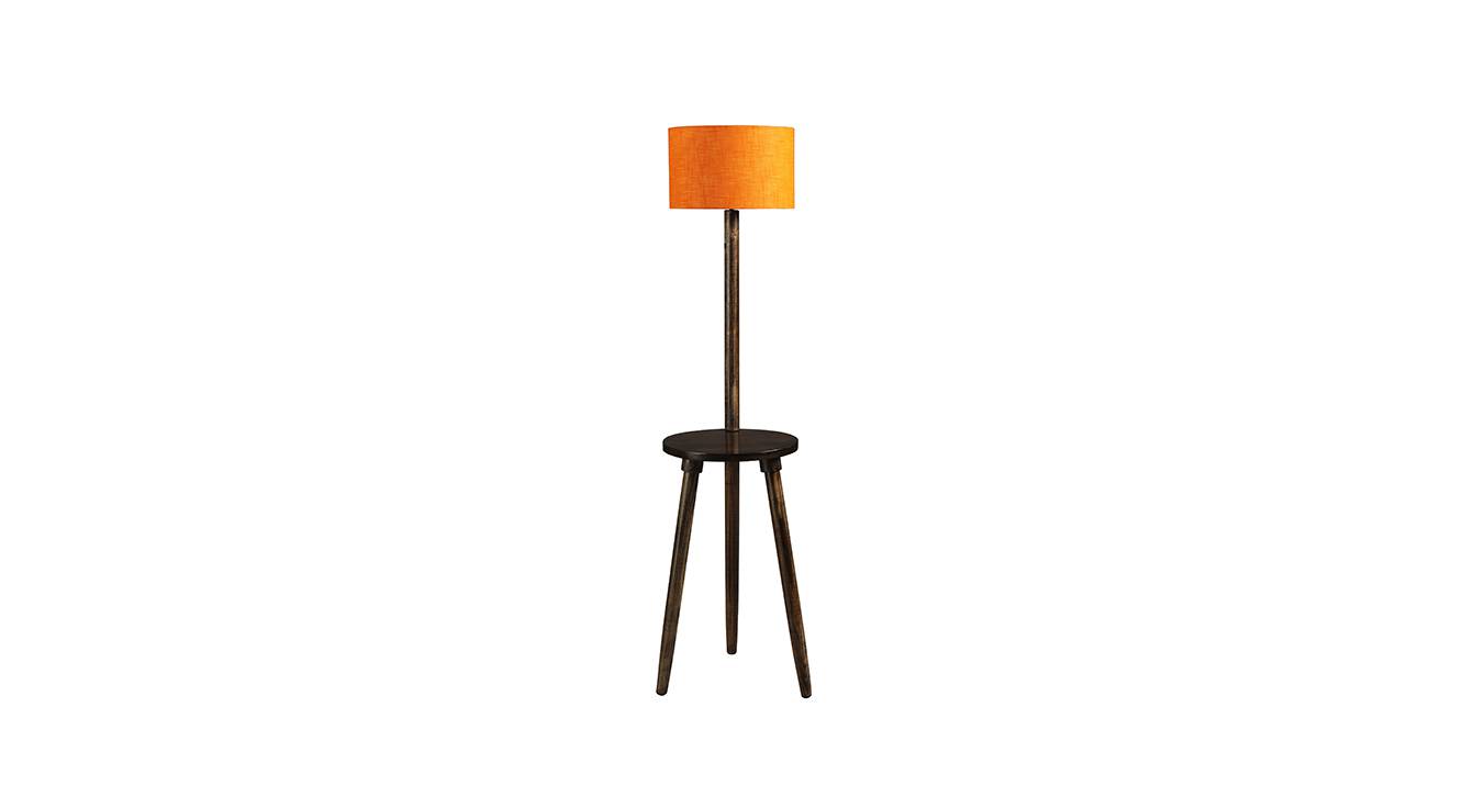 Adrian Orange Cotton Shade Floor Lamp With Brown & Orange Solid Wood