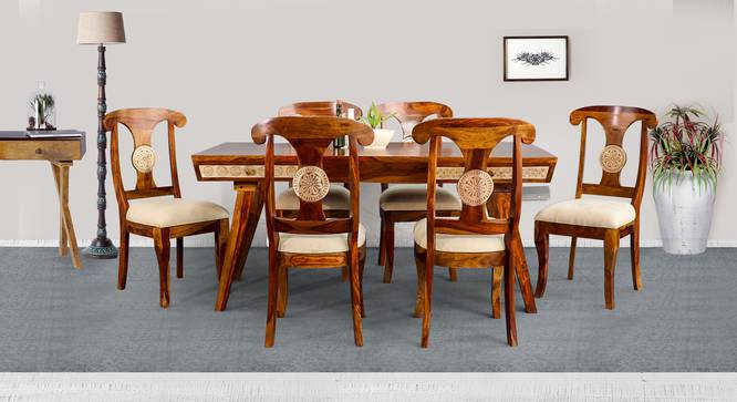 Buckwheat Solid Wood 6 Seater Dining Table with 6 Chairs (Teak & White, Teak & White Finish) by Urban Ladder - - 