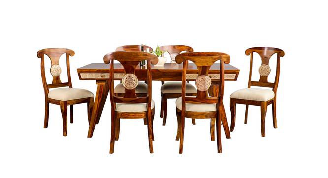 Buckwheat Solid Wood 6 Seater Dining Table with 6 Chairs (Teak & White, Teak & White Finish) by Urban Ladder - - 