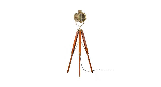 Celeste Brass Antique Shade Floor Lamps With Brown Solid Wood Base (Brown Polished & Brass Antique) by Urban Ladder - Front View Design 1 - 604026