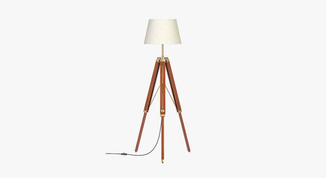 Claudia Off White Shade Floor Lamps With Brown Solid Wood Base (Brown Polished & Brass Antique) by Urban Ladder - Front View Design 1 - 604027