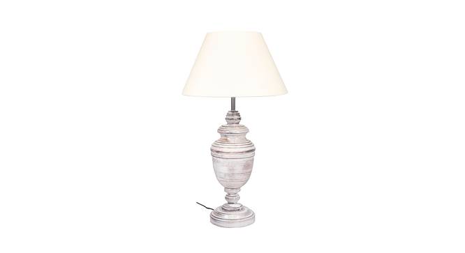 Roberta Off White Shade Table Lamps With White Solid Wood Base (Polished Distressed White) by Urban Ladder - Front View Design 1 - 604097