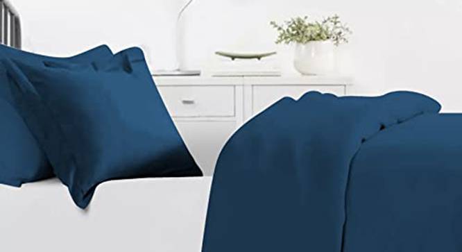 Embry Blue Solid 150 TC Microfibre Double Bed Duvet Cover with 2 Pillow Covers (Blue, Double Size) by Urban Ladder - Front View Design 1 - 604650