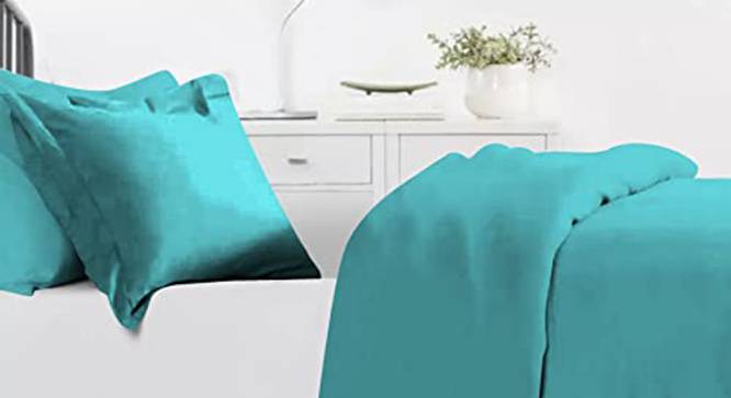 Emile Blue Solid 150 TC Microfibre Double Bed Duvet Cover with 2 Pillow Covers (Blue, Double Size) by Urban Ladder - Front View Design 1 - 604651
