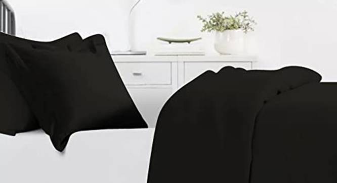 Enya Black Solid 150 TC Microfibre Double Bed Duvet Cover with 2 Pillow Covers (Black, Double Size) by Urban Ladder - Front View Design 1 - 604655