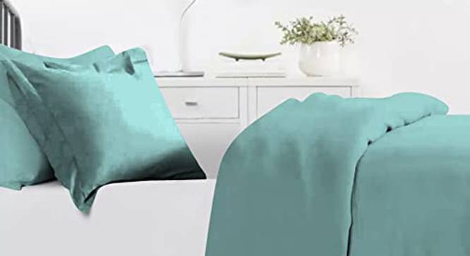 Estelle Blue Solid 150 TC Microfibre Double Bed Duvet Cover with 2 Pillow Covers (Blue, Double Size) by Urban Ladder - Front View Design 1 - 604658
