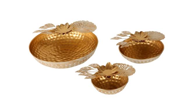 Zeus Gold Metal Tealight Holders -  Set Of 3 (Gold) by Urban Ladder - Front View Design 1 - 607365
