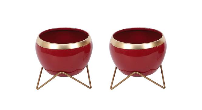 Dashiell Red Metal Planter Stands - Set Of 2 (Red) by Urban Ladder - Front View Design 1 - 607714
