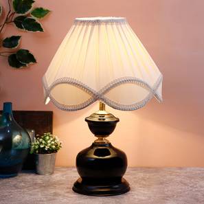 Atreus Off White Fabric Shade Table Lamp with Black Iron Base
