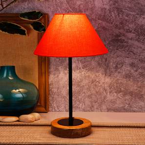 Wes Orange Fabric Shade Table Lamp with Natural Wood & Iron Base-image-16