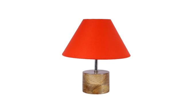 Arundhati Orange Fabric Shade Table Lamp with Natural  Wooden Base (Orange) by Urban Ladder - Front View Design 1 - 609905