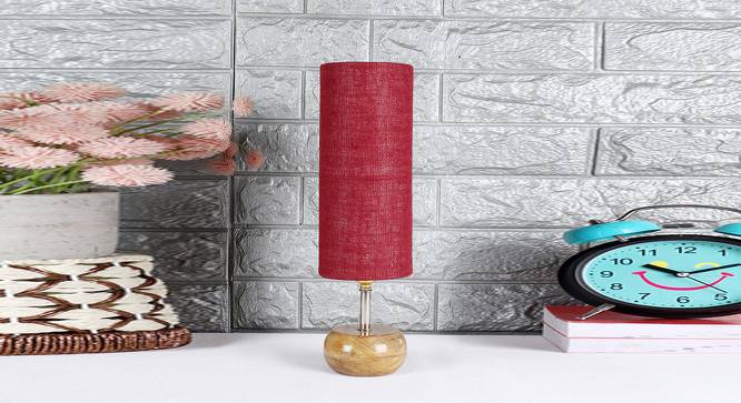 Norah Maroon Natural Fiber Shade Table Lamp with Natural  Wooden Base (Maroon) by Urban Ladder - Front View Design 1 - 610046