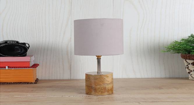 Maelee Grey Fabric Shade Table Lamp with Natural  Wooden Base (Grey) by Urban Ladder - Front View Design 1 - 610709