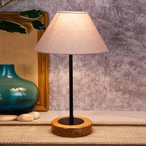 devansh Jeffery Grey Fabric Shade Table Lamp with Natural Wood & Iron Base-picture-10