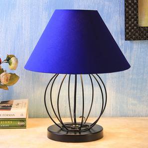 devansh Patton Blue Fabric Shade Table Lamp with Black Iron Base-picture-15