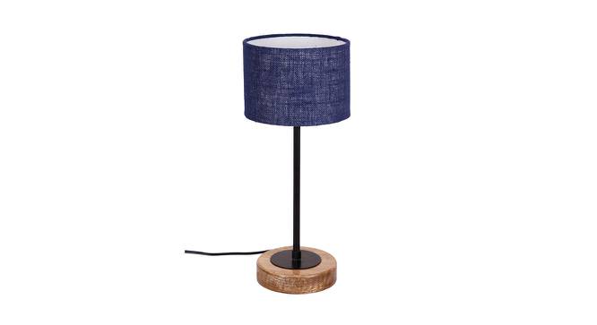 Marlon Blue Natural Fiber Shade Table Lamp with Natural  Wood & Iron  Base (Blue) by Urban Ladder - Design 1 Side View - 611040
