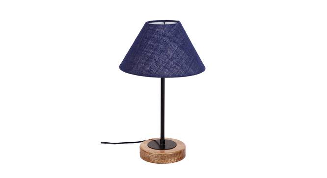Rogelio Blue Natural Fiber Shade Table Lamp with Natural  Wood & Iron  Base (Blue) by Urban Ladder - Design 1 Side View - 611043