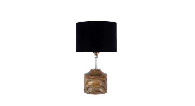 Danielle Black Fabric Shade Table Lamp with Natural  Wooden Base (Black) by Urban Ladder - Front View Design 1 - 611080