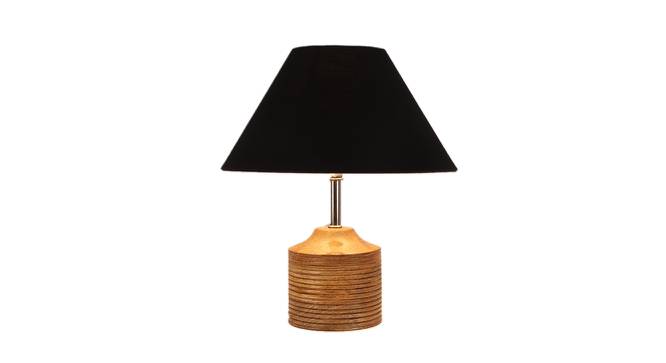 Isabel Black Fabric Shade Table Lamp with Natural  Wooden Base (Black) by Urban Ladder - Front View Design 1 - 611083
