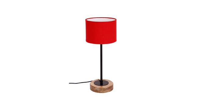 Rene Red Fabric Shade Table Lamp with Natural  Wood & Iron  Base (Red) by Urban Ladder - Design 1 Side View - 611691
