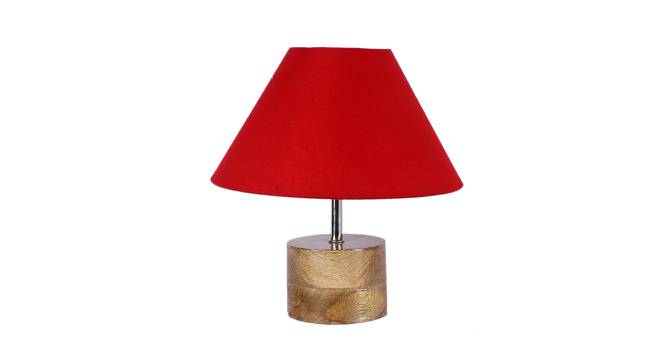 Audrey Red Fabric Shade Table Lamp with Natural  Wooden Base (Red) by Urban Ladder - Design 1 Side View - 611724
