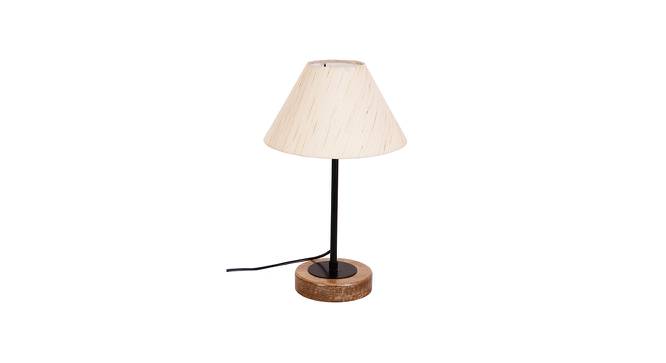 Jericho Off White Fabric Shade Table Lamp with Natural  Wood & Iron  Base (Off White) by Urban Ladder - Design 1 Side View - 611842