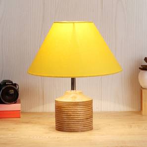 devansh Jeanette Yellow Fabric Shade Table Lamp with Natural Wooden Base-picture-16