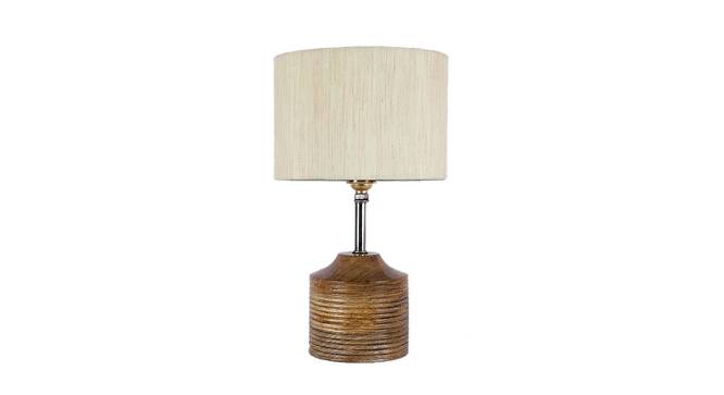Curtis Off White Fabric Shade Table Lamp with Natural  Wooden Base (Off White) by Urban Ladder - Design 1 Side View - 611886