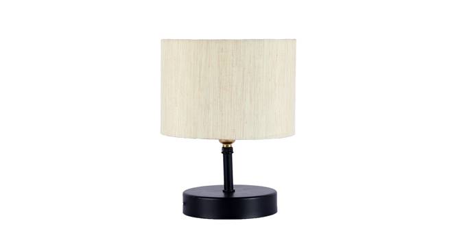 Toni Off White Fabric Shade Table Lamp with Black  Iron  Base (Off White) by Urban Ladder - Design 1 Side View - 611890