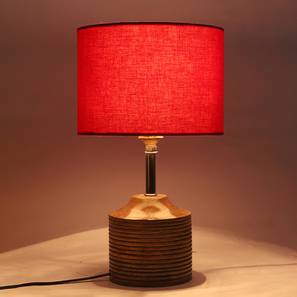 devansh Dorothy Red Fabric Shade Table Lamp with Natural Wooden Base-picture-13
