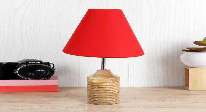 Jane Red Fabric Shade Table Lamp with Natural  Wooden Base (Red) by Urban Ladder - Front View Design 1 - 612031