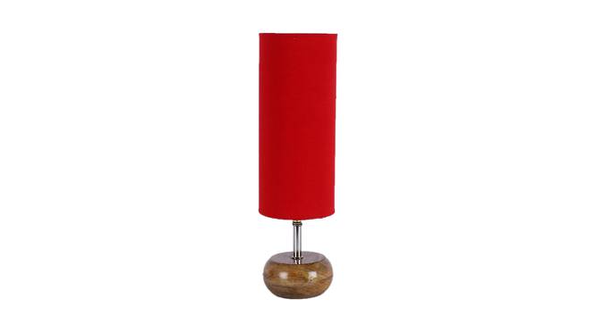 Mary Red Fabric Shade Table Lamp with Natural  Wooden Base (Red) by Urban Ladder - Front View Design 1 - 612032