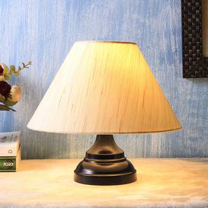 Lighting In Ghaziabad Design Rawnie Off White Fabric Shade Table Lamp with Black  Iron  Base (Off White)