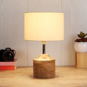 devansh Curtis Off White Fabric Shade Table Lamp with Natural Wooden Base-picture-11